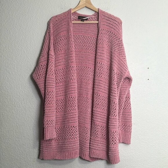 Lane Bryant Women’s Size 18/20 Open Weave Cardigan Pink Chenille Metallic Thread - Picture 1 of 8